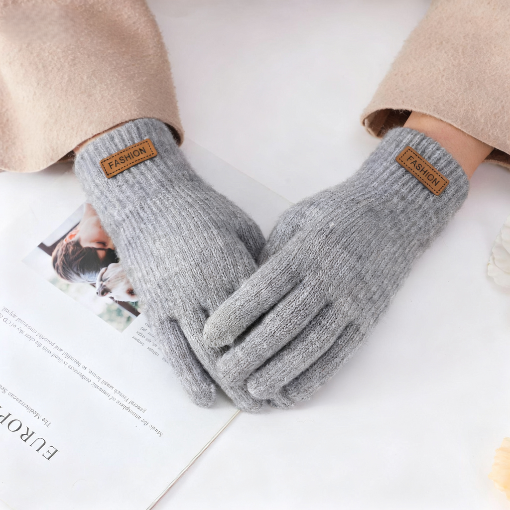 Ribbed Knit Touchscreen Winter Gloves - Grey