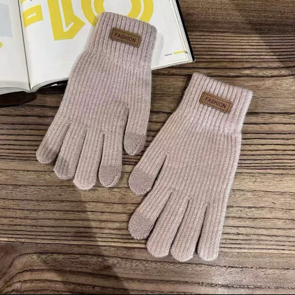 Ribbed Knit Touchscreen Winter Gloves - Khaki