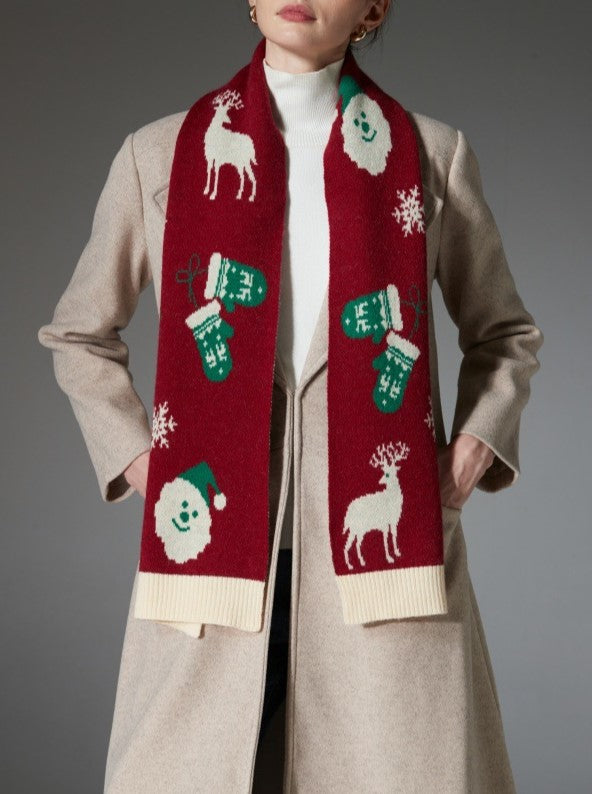 Festive Reindeer And Snowflake Knit Scarf - Red - 4