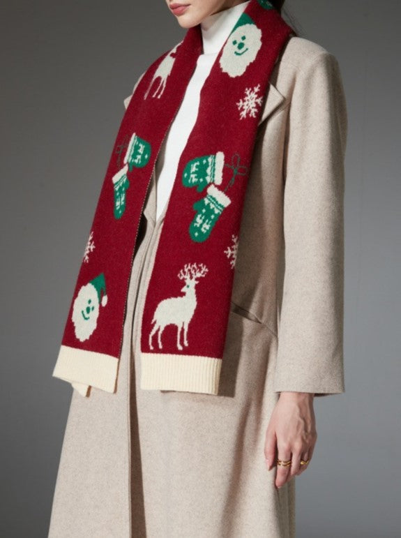 Festive Reindeer And Snowflake Knit Scarf - Red - 5
