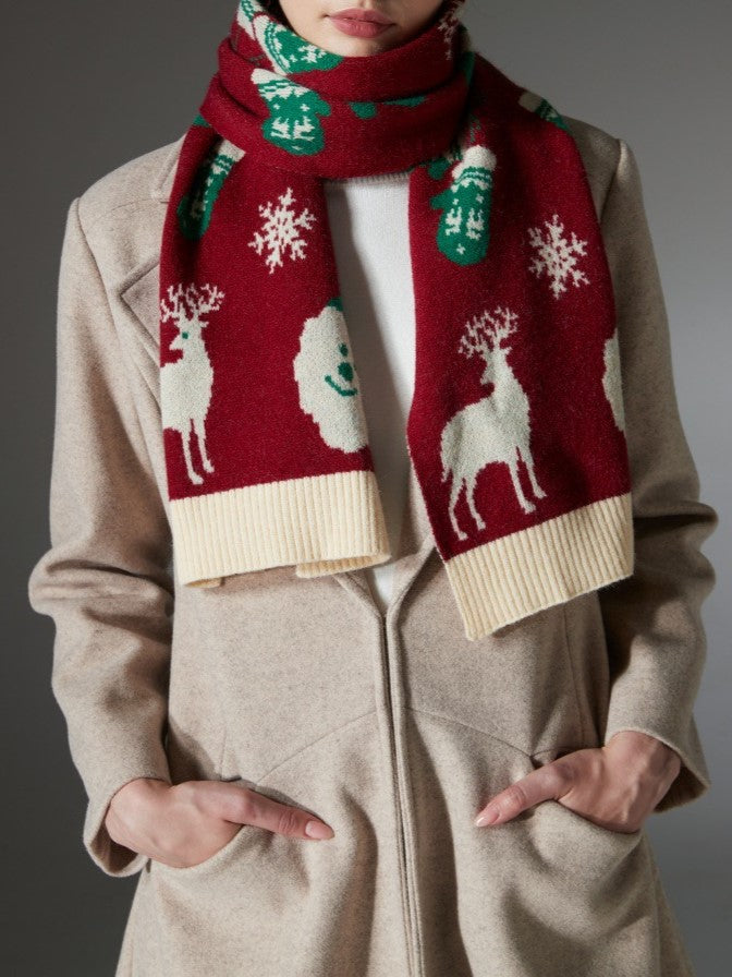 Festive Reindeer And Snowflake Knit Scarf - view 1