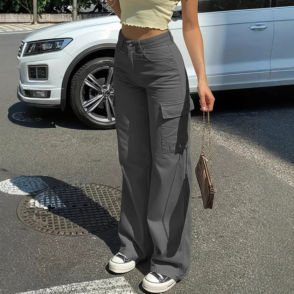 High Waist Wide Leg Flap Pocket Cargo Pants