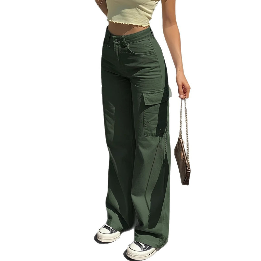 High Waist Wide Leg Flap Pocket Cargo Pants
