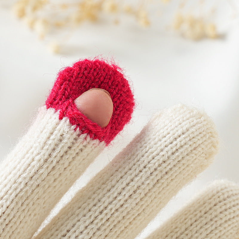 Fuzzy Heart Knit Touchscreen Winter Gloves - White - 3