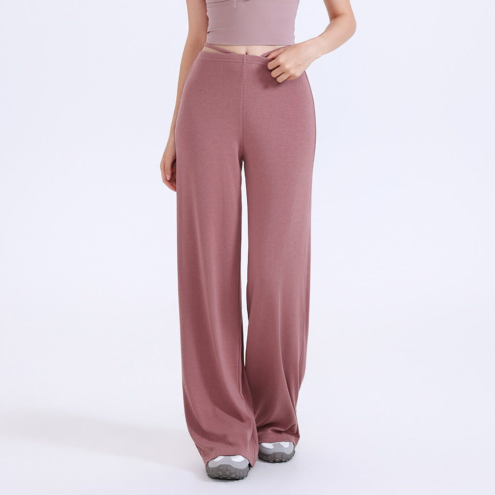Brushed Knit Tie Waist Wide Leg Yoga Pants