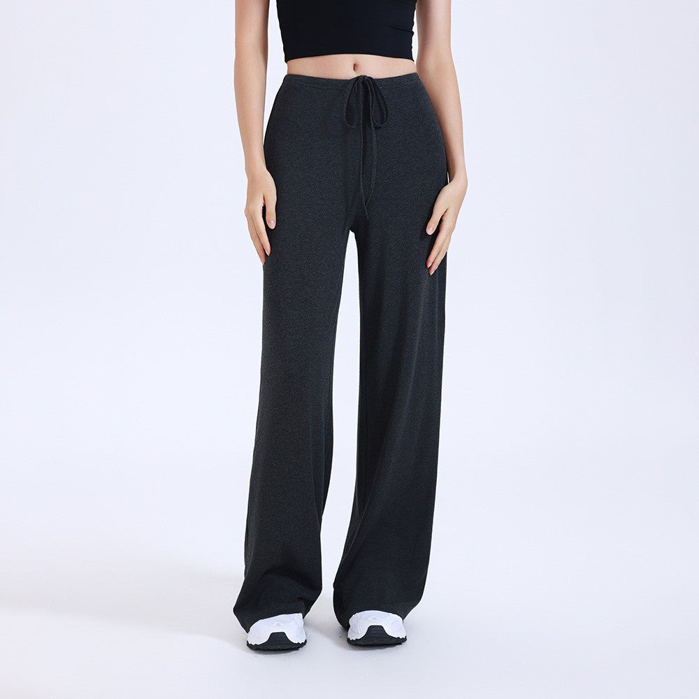 Brushed Knit Tie Waist Wide Leg Yoga Pants