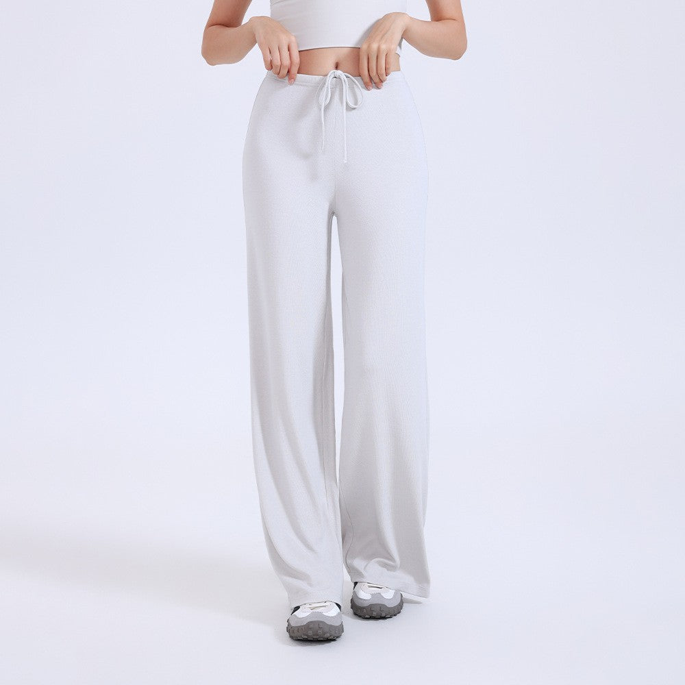 Brushed Knit Tie Waist Wide Leg Yoga Pants
