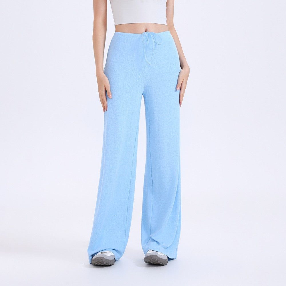Brushed Knit Tie Waist Wide Leg Yoga Pants