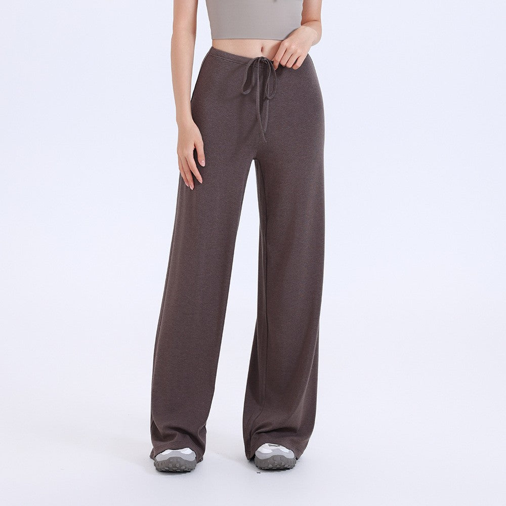Brushed Knit Tie Waist Wide Leg Yoga Pants
