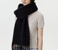 Fluffy Brushed Knit Fringe Scarf - Black
