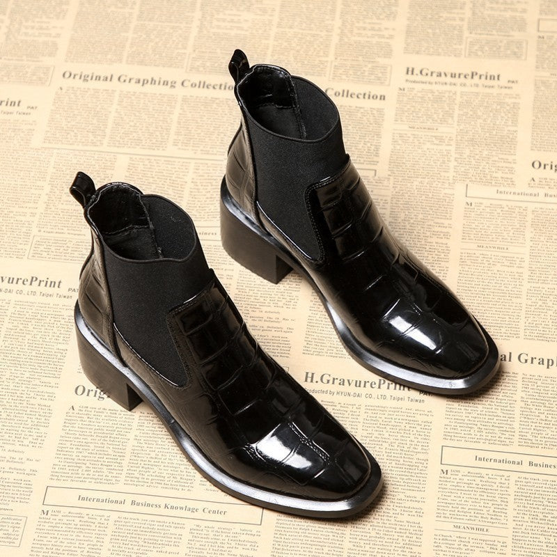 Croc Embossed Patent Chelsea Ankle Boots