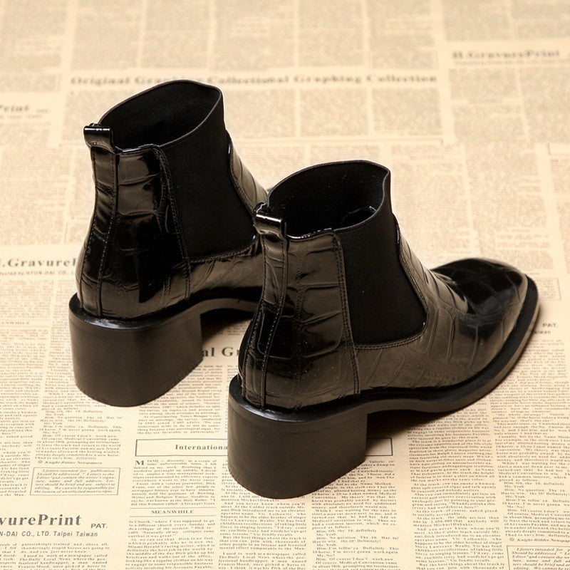 Croc Embossed Patent Chelsea Ankle Boots