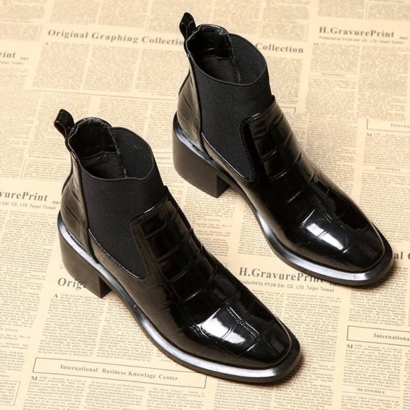 Croc Embossed Patent Chelsea Ankle Boots