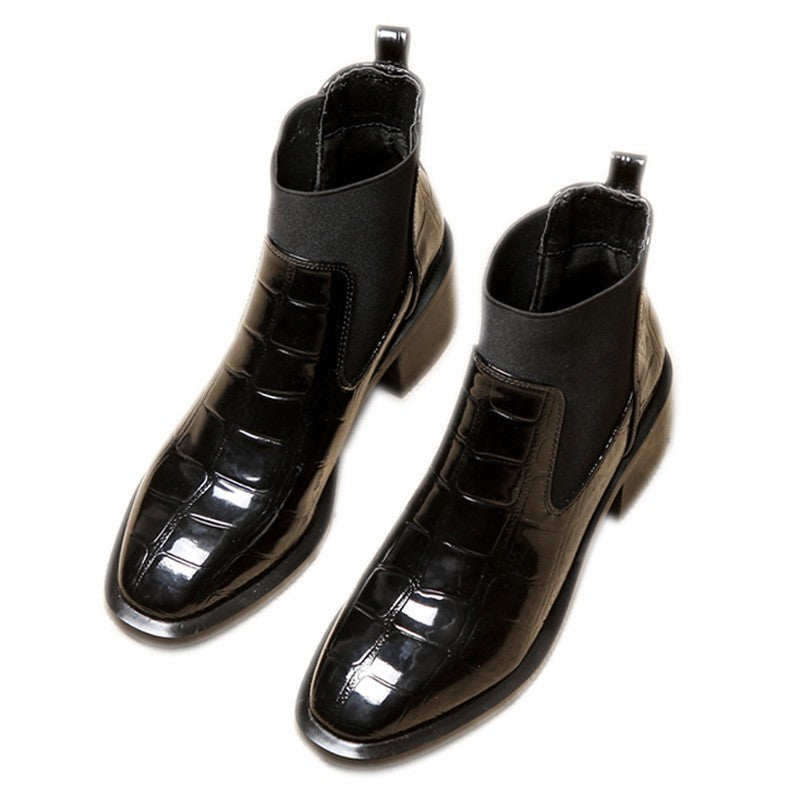Croc Embossed Patent Chelsea Ankle Boots
