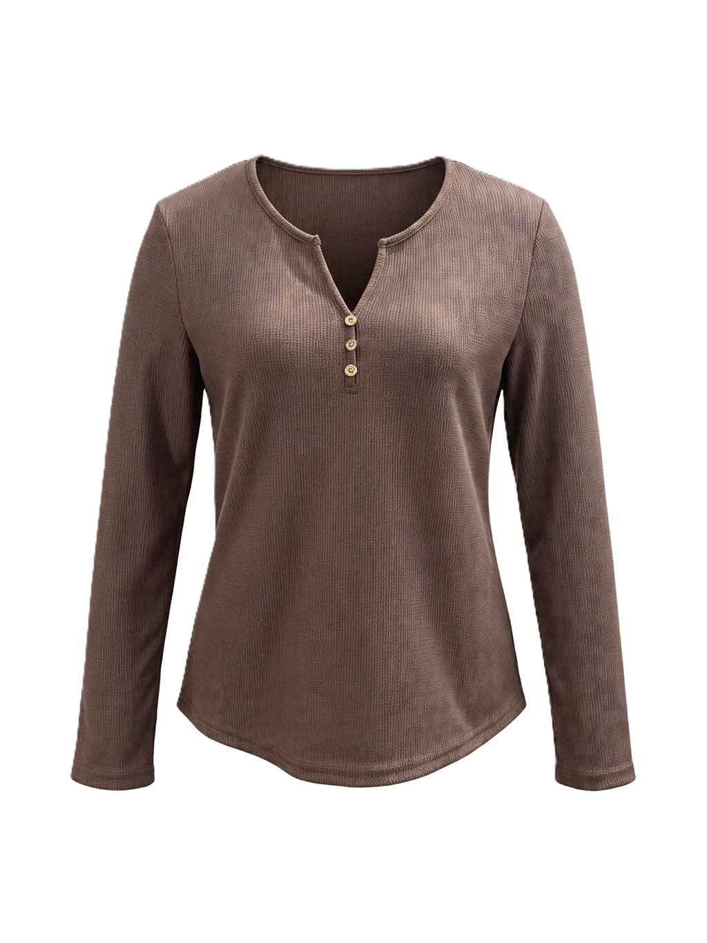 Waffle Knit Henley Long Sleeve Tee - Coffee