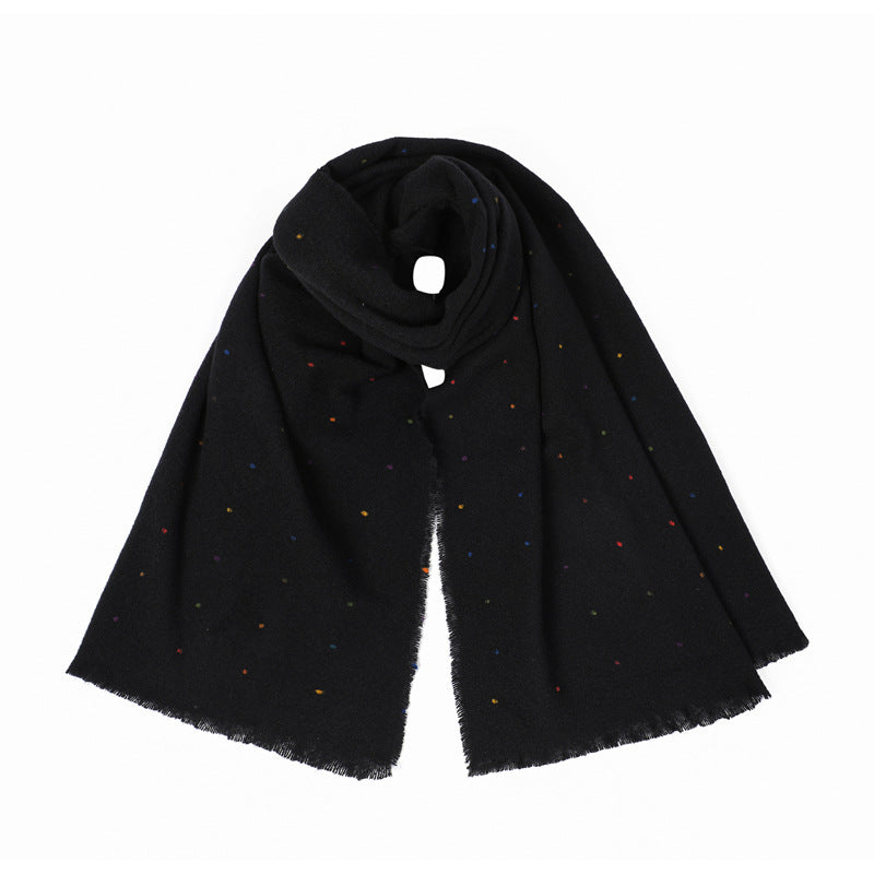 Confetti Dot Brushed Long Scarf - Black