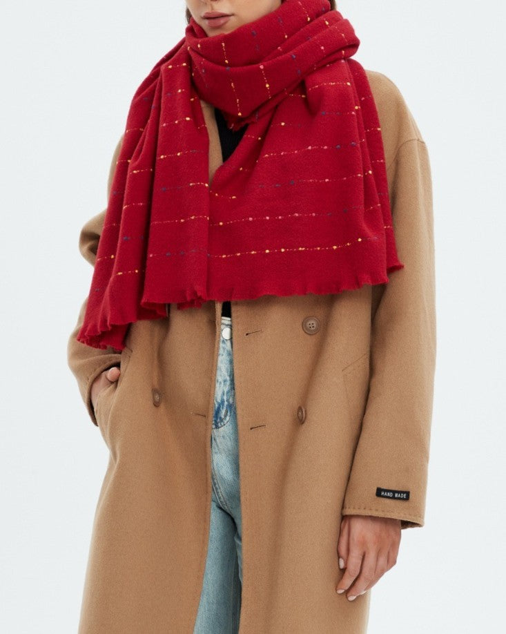 Confetti Dot Brushed Long Scarf - Red - 3