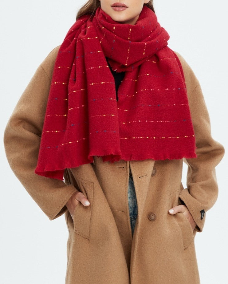 Confetti Dot Brushed Long Scarf - Red - 4