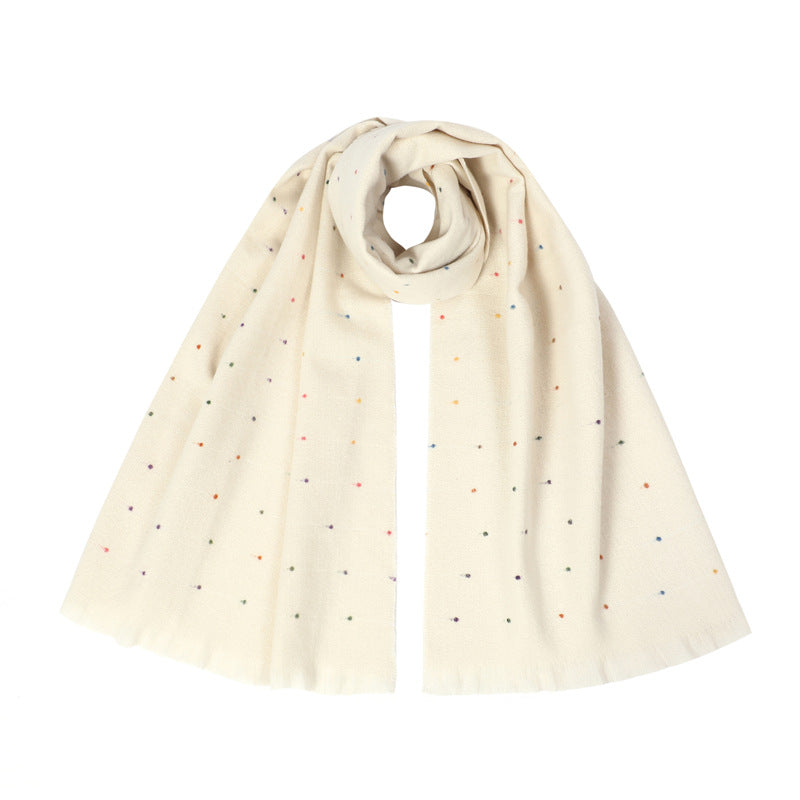 Confetti Dot Brushed Long Scarf - White