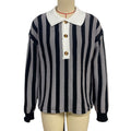 Striped Collared Polo Knit Sweater - Darkgrey