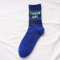 Slogan Striped Ribbed Crew Socks - Blue