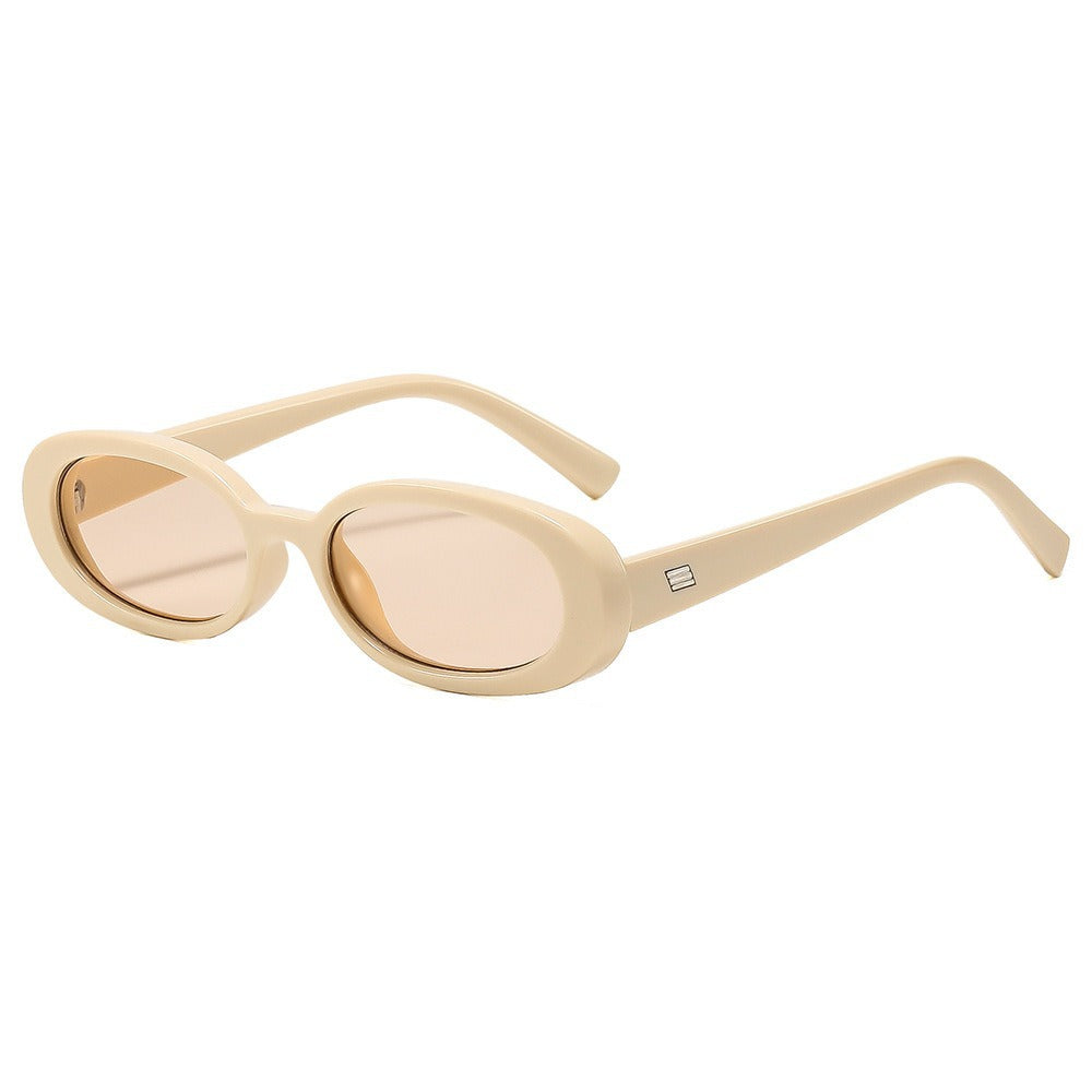 Narrow Oval Sunglasses With Slim Temples - Beige