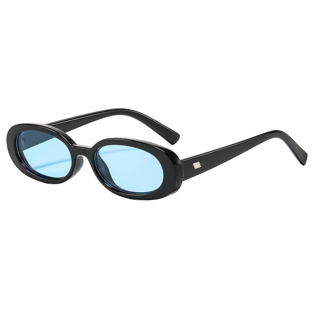 Narrow Oval Sunglasses With Slim Temples - Blue