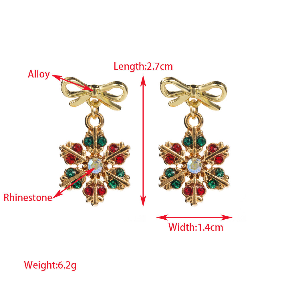 Rhinestone Snowflake Bow Drop Earrings - Snowflake - 1