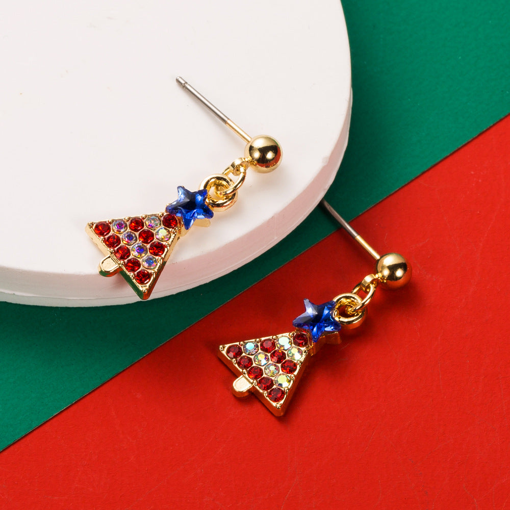 Rhinestone Snowflake Bow Drop Earrings - Tree