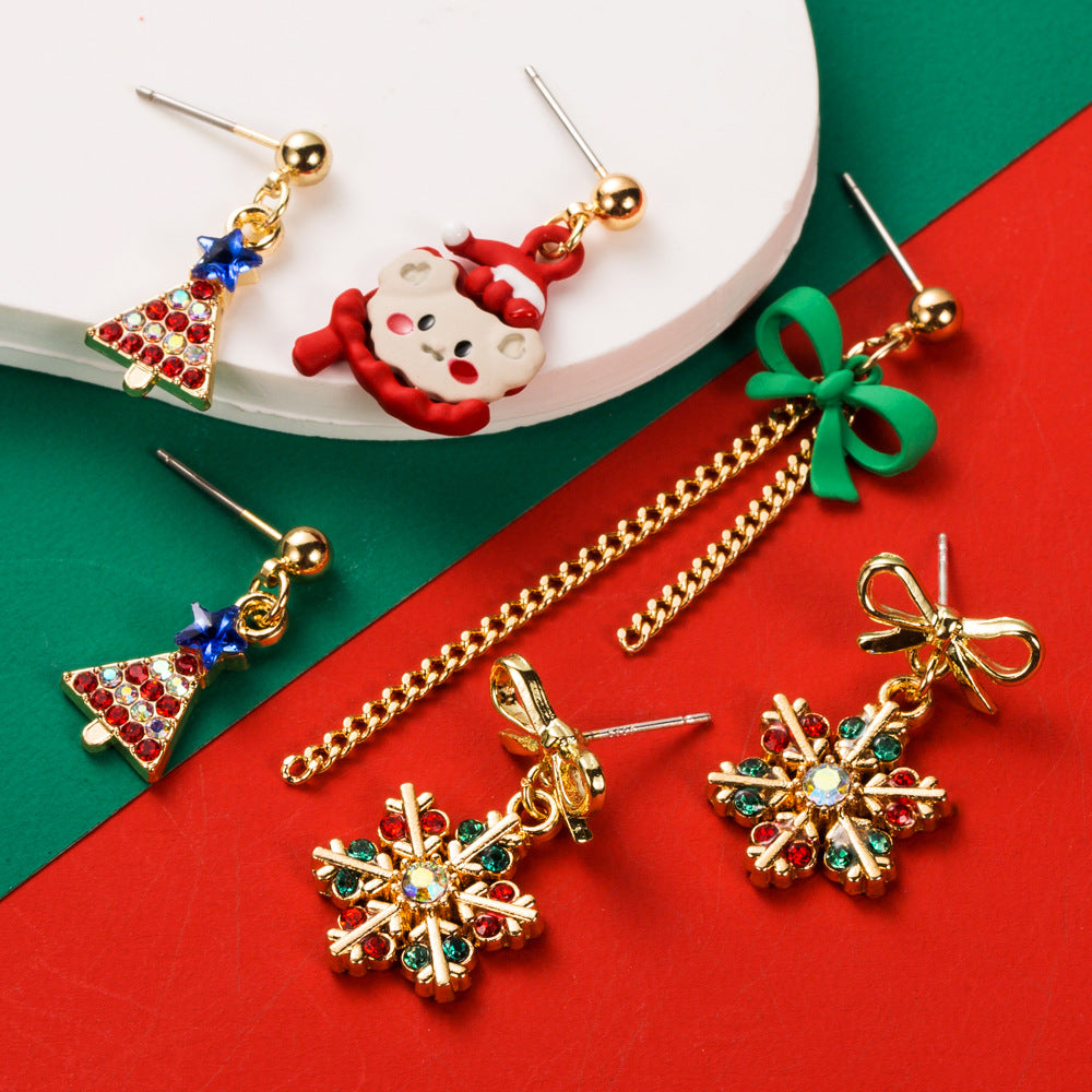 Rhinestone Snowflake Bow Drop Earrings - view 1