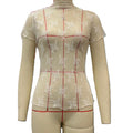 Sheer Floral Lace Mock Neck Tee - Beige