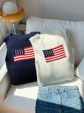 Americana Flag Ribbed Sleeveless Knit Top - Navy