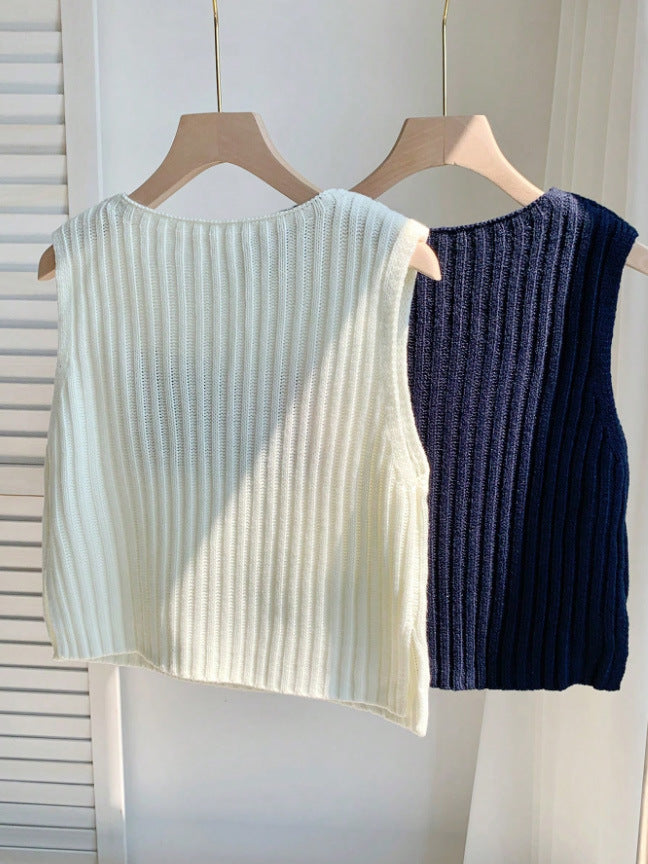 Americana Flag Ribbed Sleeveless Knit Top - White - 2