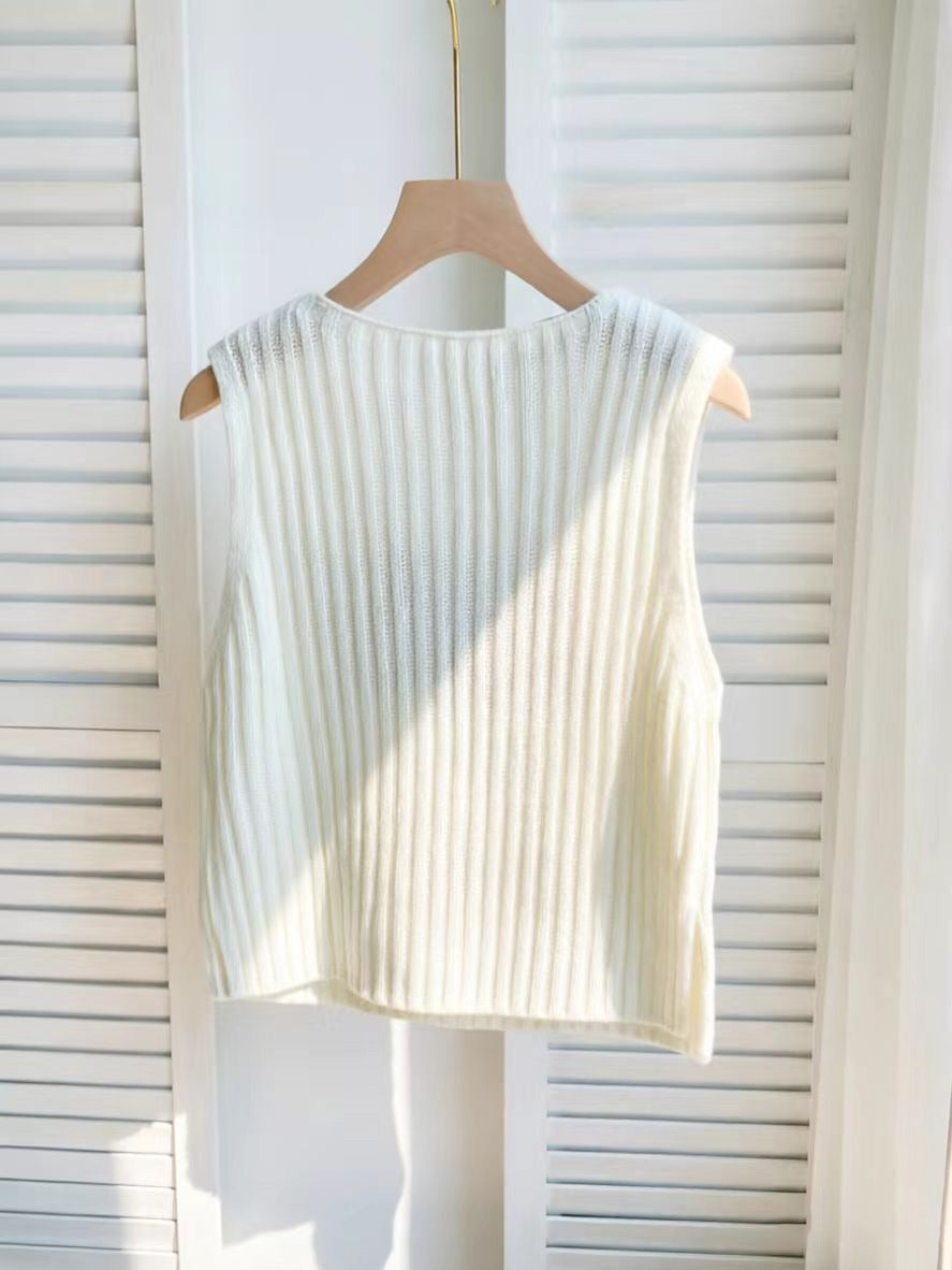Americana Flag Ribbed Sleeveless Knit Top - White - 3