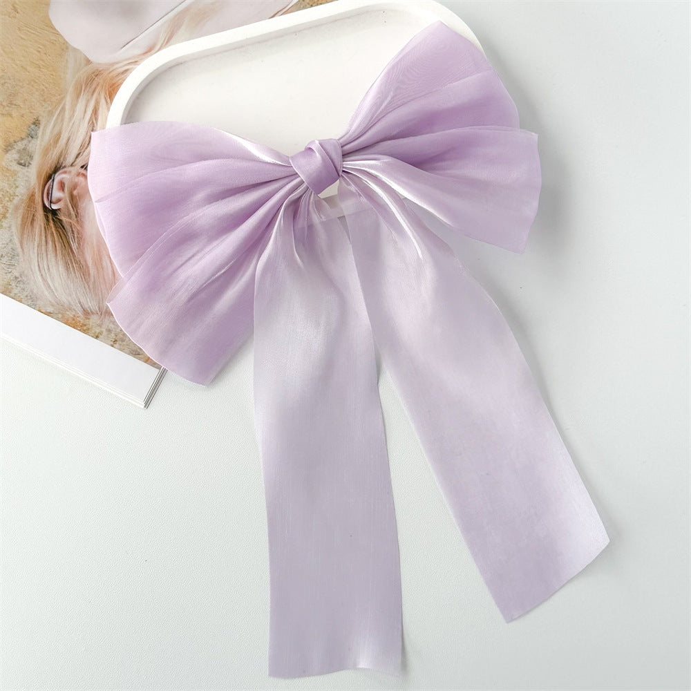 Sheer Organza Layered Bow Hair Clip - purple