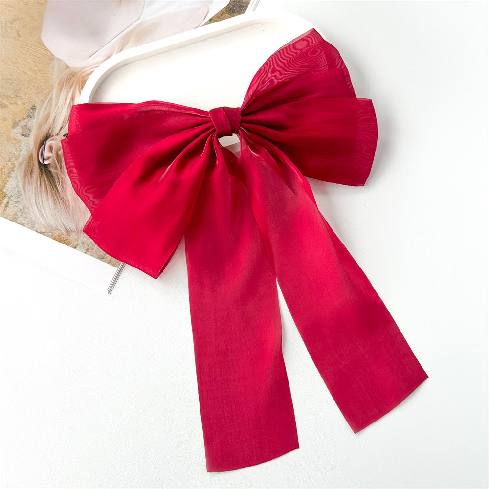 Sheer Organza Layered Bow Hair Clip - red