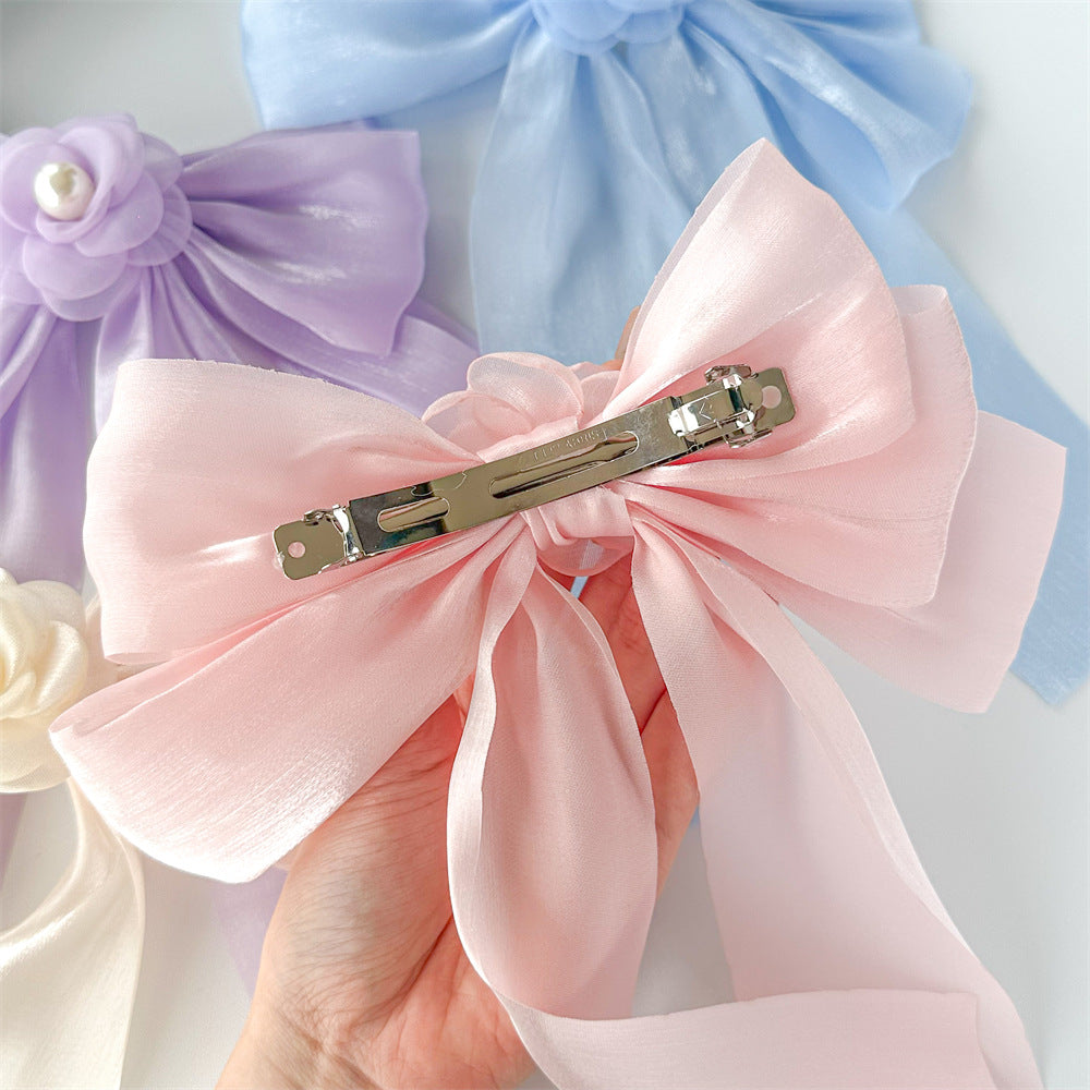 Pearl Centre Organza Ribbon Bow Clip - view 1
