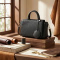 Mini Pebbled Top Handle Satchel with Round Charm - Black