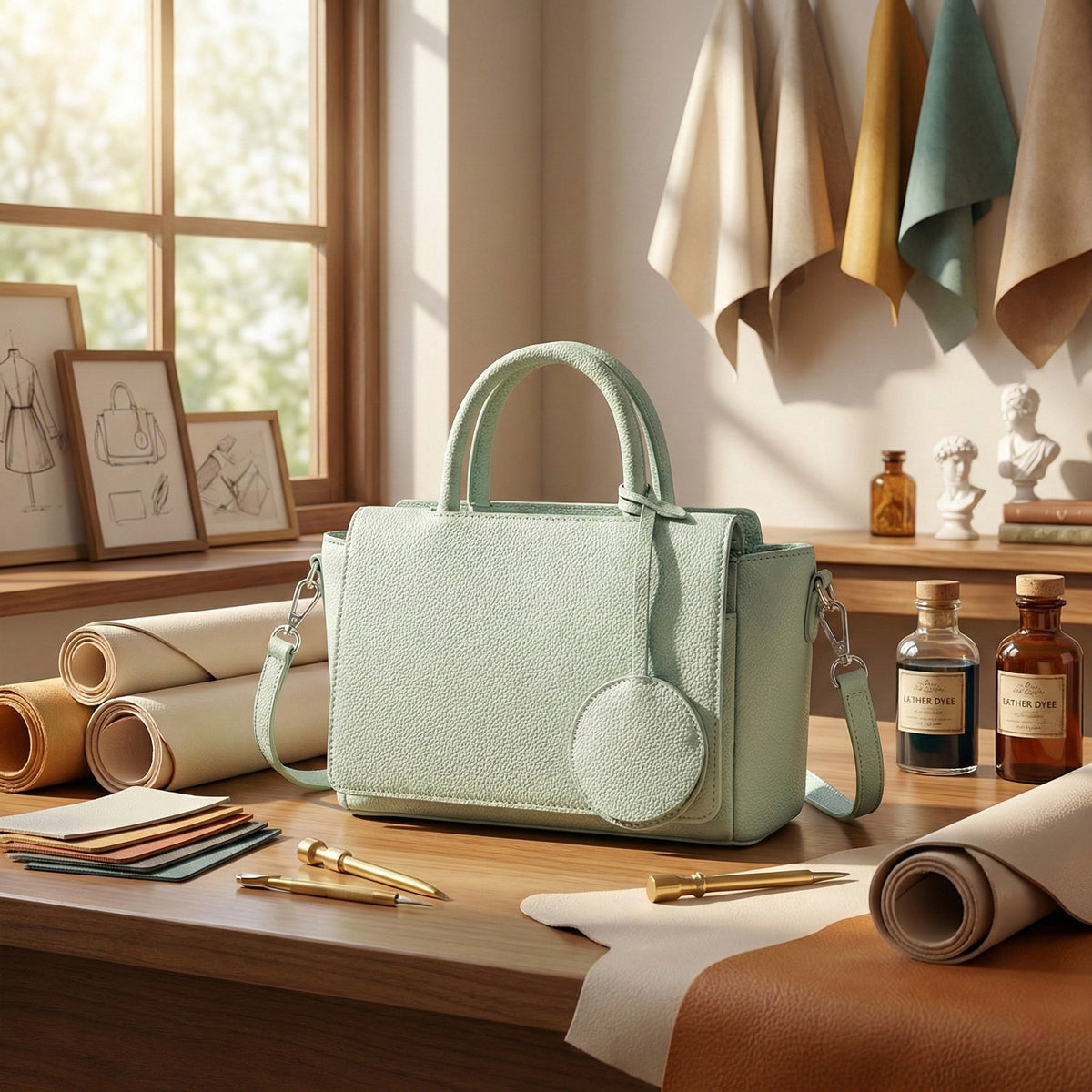 Mini Pebbled Top Handle Satchel with Round Charm