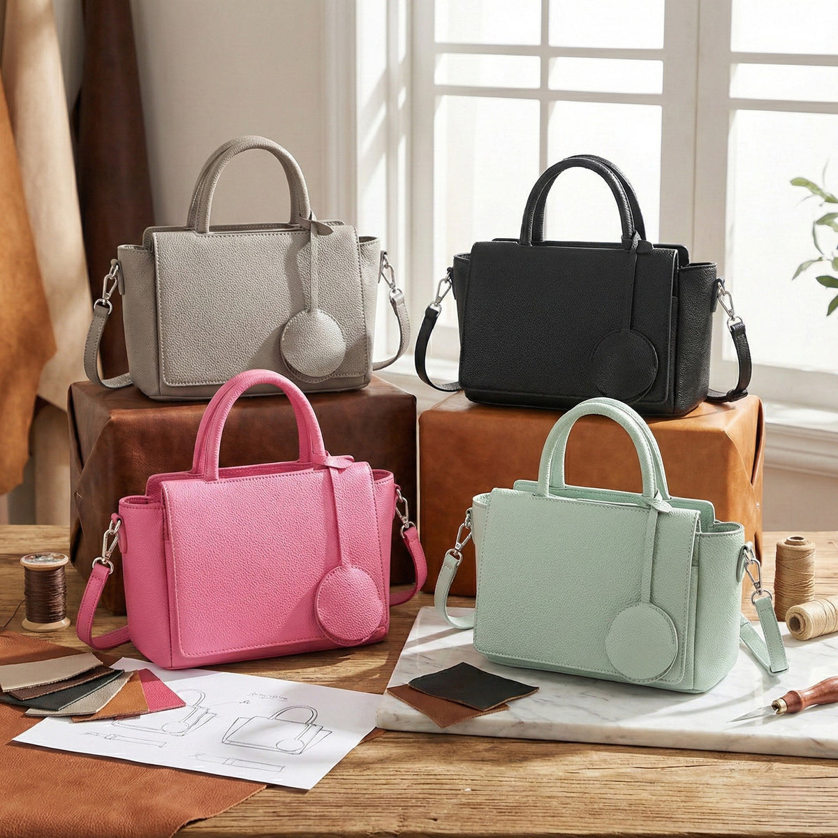 Mini Pebbled Top Handle Satchel with Round Charm