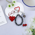 Beaded Dice Heart Keychain Bag Charm - Red