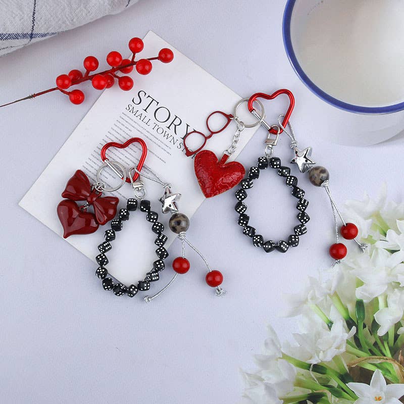 Beaded Dice Heart Keychain Bag Charm