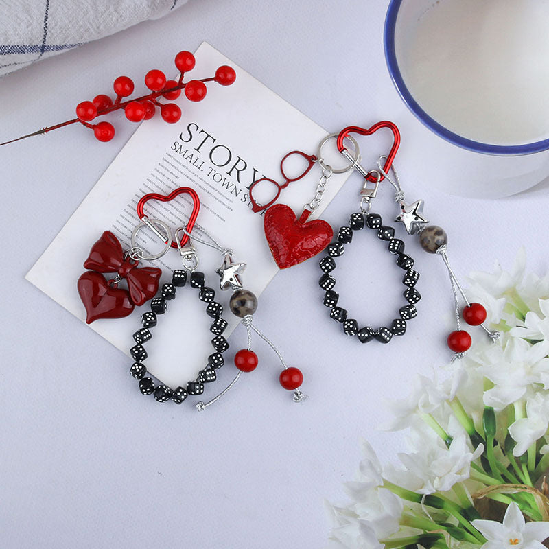 Beaded Dice Heart Keychain Bag Charm - view 1