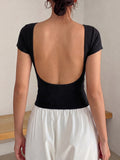 Backless Scoop Fitted Short Sleeve Tee - Black