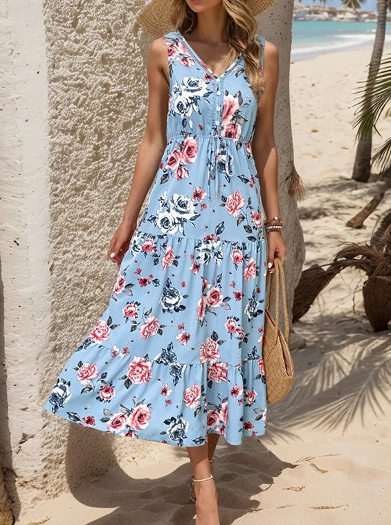 Sleeveless Floral Tiered Maxi Dress - view 1
