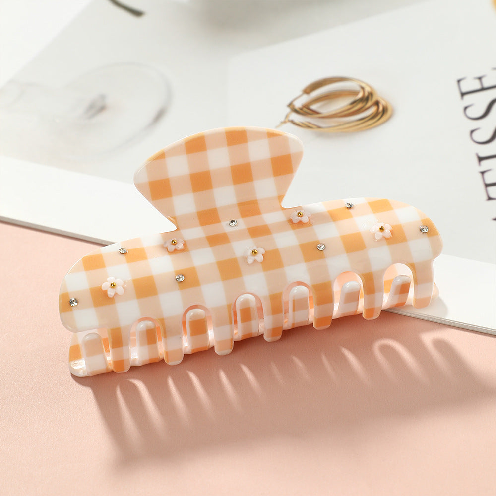 Daisy Gingham Check Claw Hair Clip - Beige