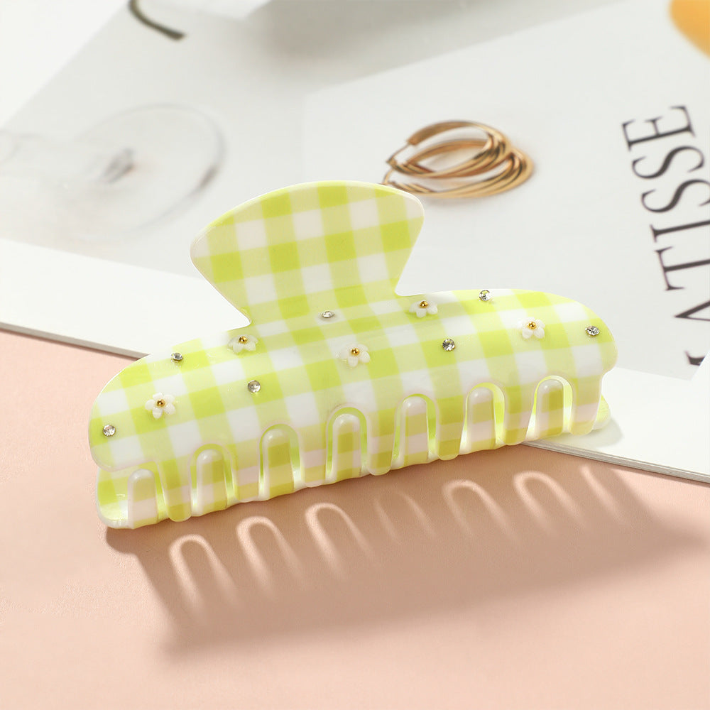 Daisy Gingham Check Claw Hair Clip - Green
