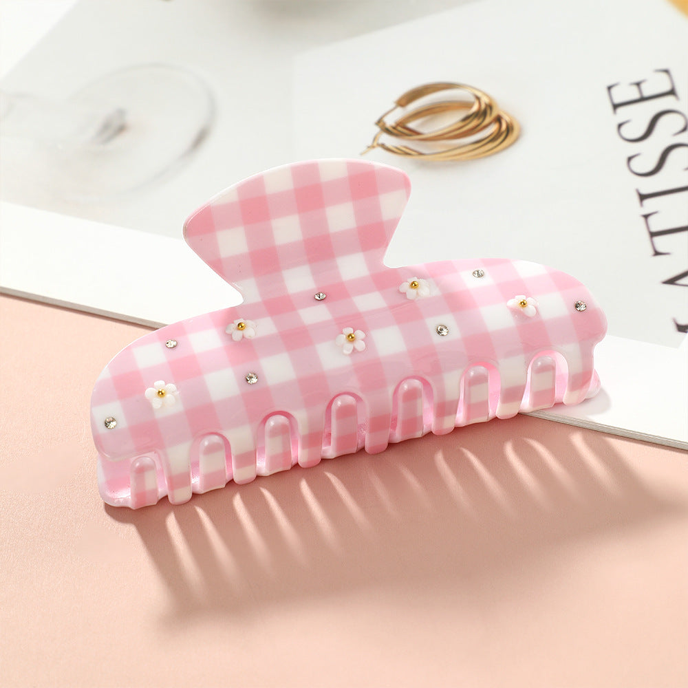 Daisy Gingham Check Claw Hair Clip - Pink