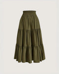 Tiered Midi Skirt With Drawstring Waist - Green