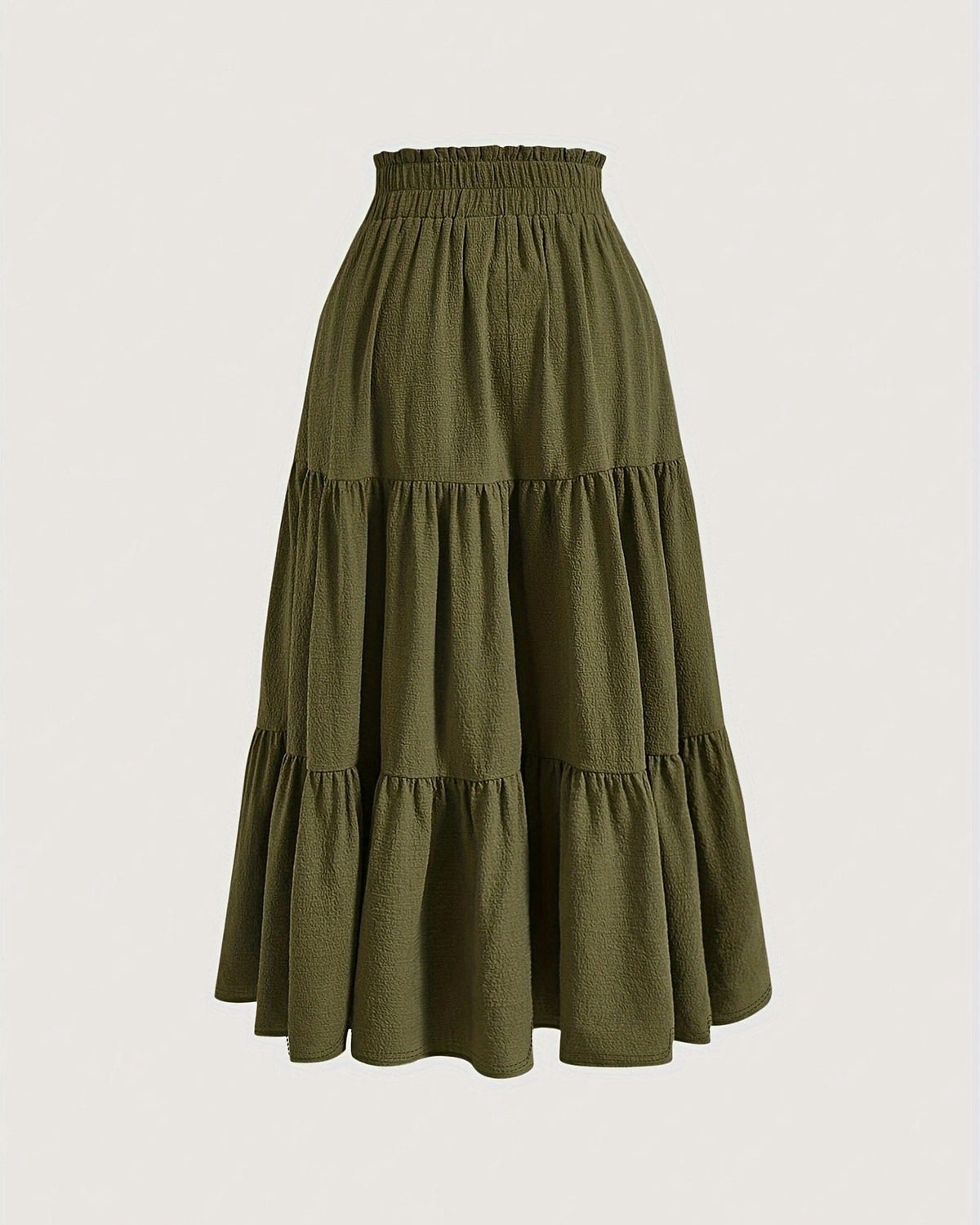 Tiered Midi Skirt With Drawstring Waist - Green - 1